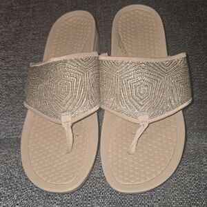 BareTraps Beige and Gold Beaded Thong Sandals